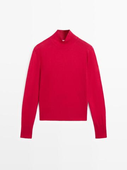 Massimo Dutti Вязаный свитер-водолазка из 100% шерсти - STUDIO, ярко-красный