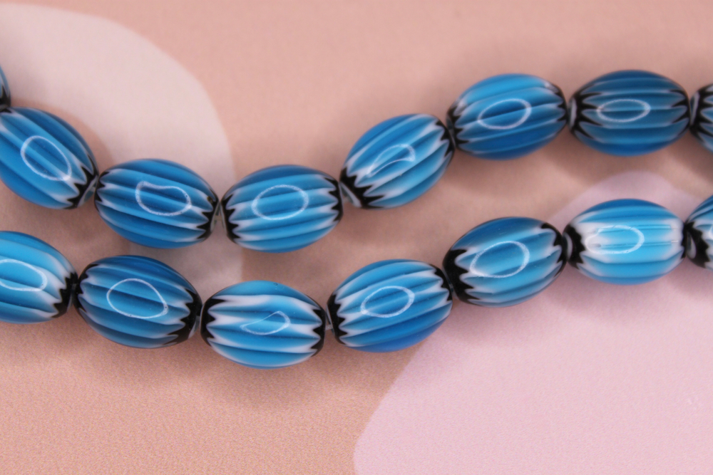 Бусина керамика 14х8 мм черно-синяя