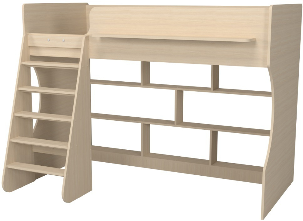 Кровать чердак Р432 Капризун 1 дуб млечный с полками