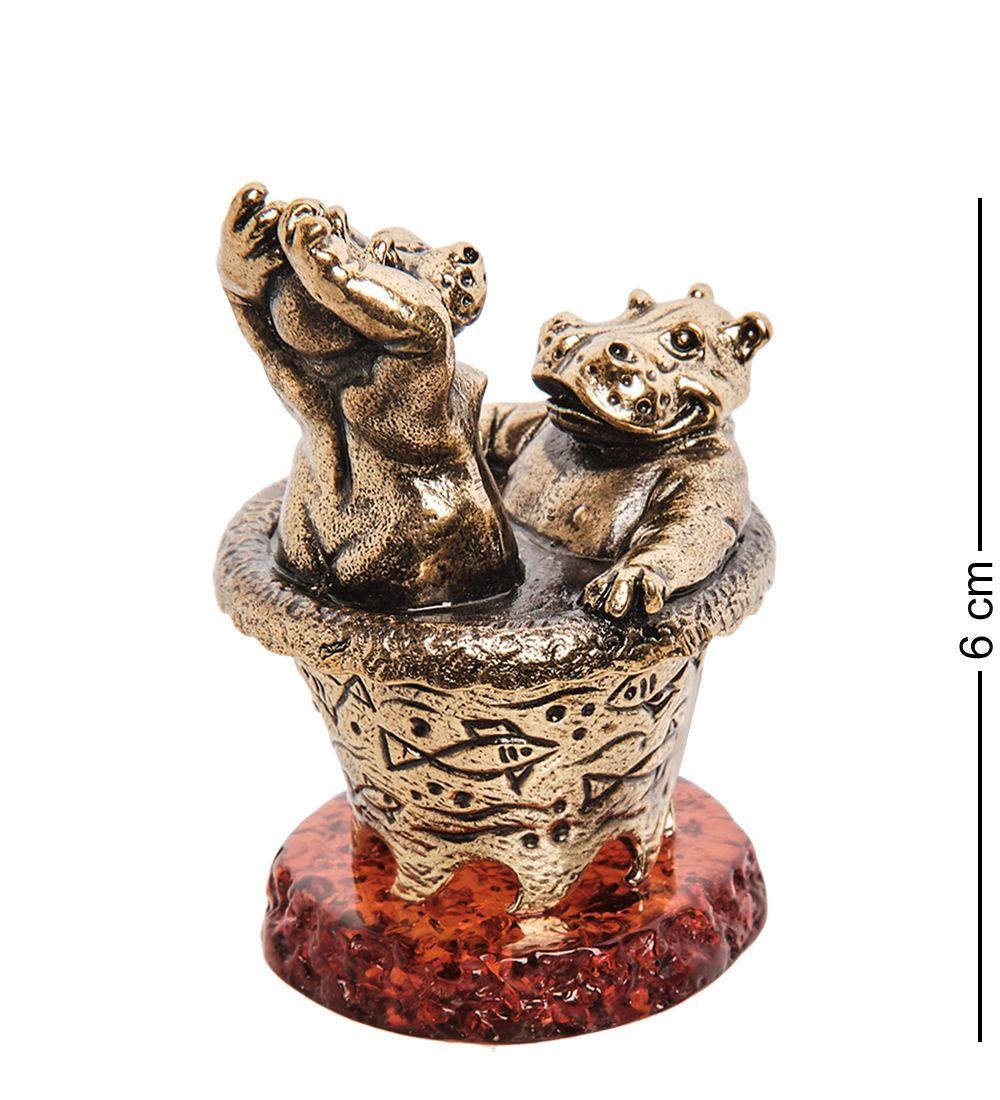 Народные промыслы AM-3271 Шкатулка «Бегемоты Джакузи» (латунь, янтарь)