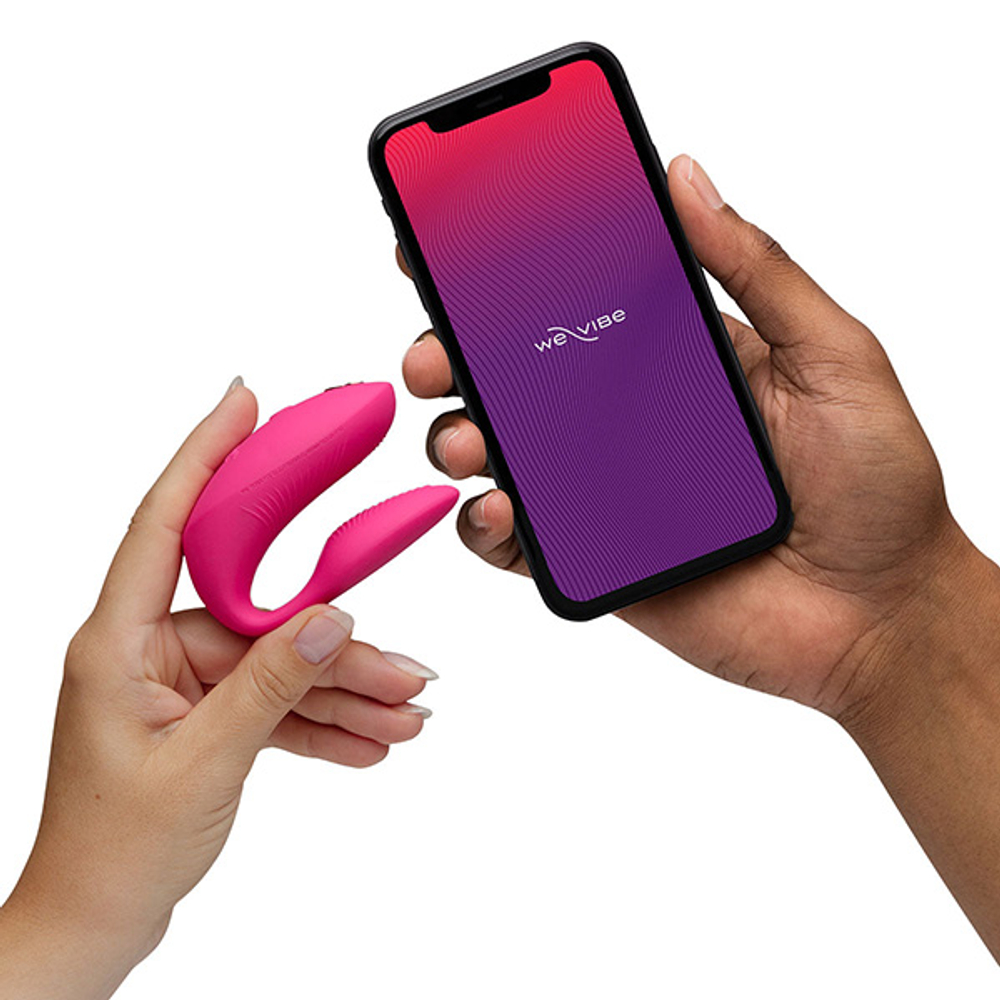 Розовый вибратор 8см для пар с пультом ДУ и управлением через приложение We-Vibe Chorus Pro Electric Pink SNSP1SG3