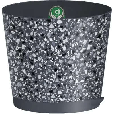 Горшок для цветов пластиковый 0,5л d-10см «Stone Flower» с прикорневым поливом с декором серый
