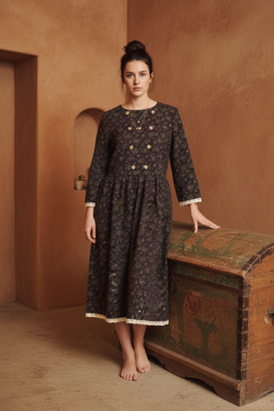 Уютное двубортное платье из теплого хлопка