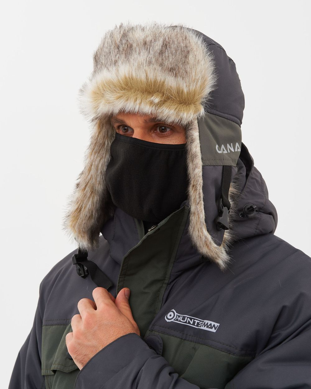 Шапка ушанка зимняя Канада ткань Оксланд цвет Хаки/Графит