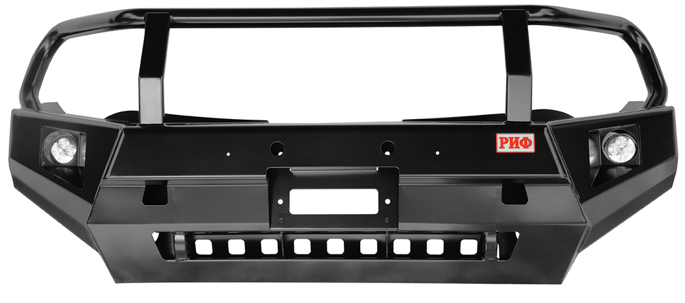 Бампер силовой передний Mitsubishi L200 2015-2019 с доп. фарами, защитной дугой и защитой бачка омывателя РИФ