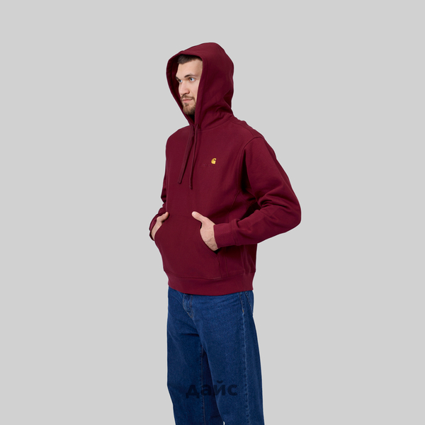 Толстовка мужская Carhartt WIP Hooded American Script артикул:I028279_malbec - купить в магазине Дайс
