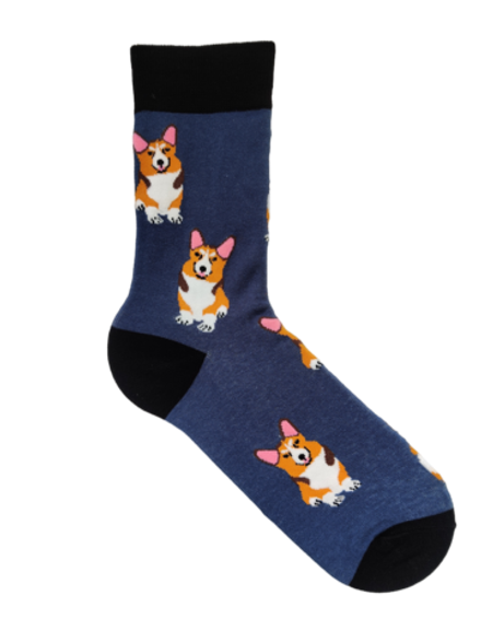 Носки р.35-40 "Cute Animals" Корги Синие