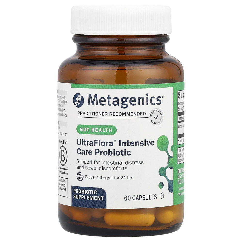Metagenics, UltraFlora®, пробиотик для интенсивного ухода, 60 капсул (85 мг (10 млрд КОЕ) в 1 капсуле)