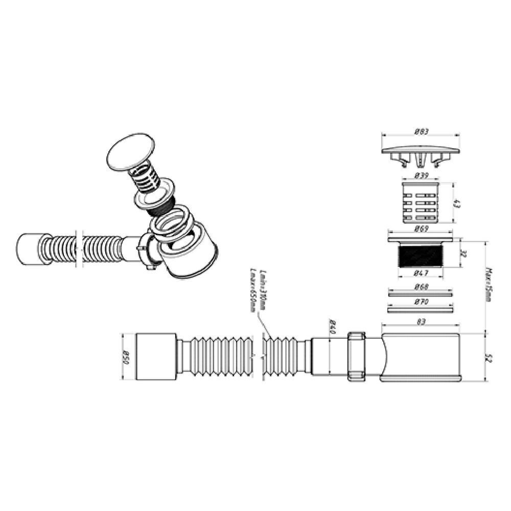 Сифон для душевой кабины, гофрированный, 50х40/50х52 мм, Orio, ДХ-502