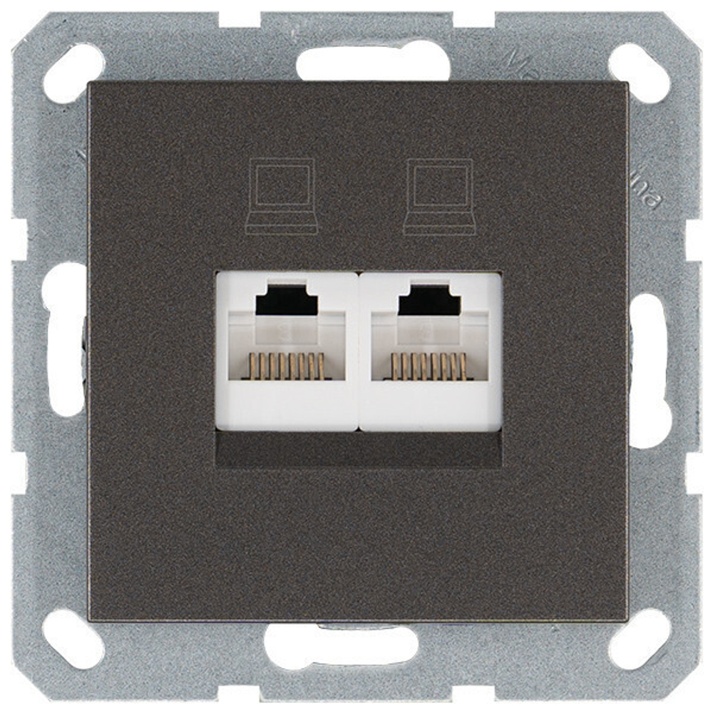 Интернет розекта 2х терминальная 6 категория, цвет мокко