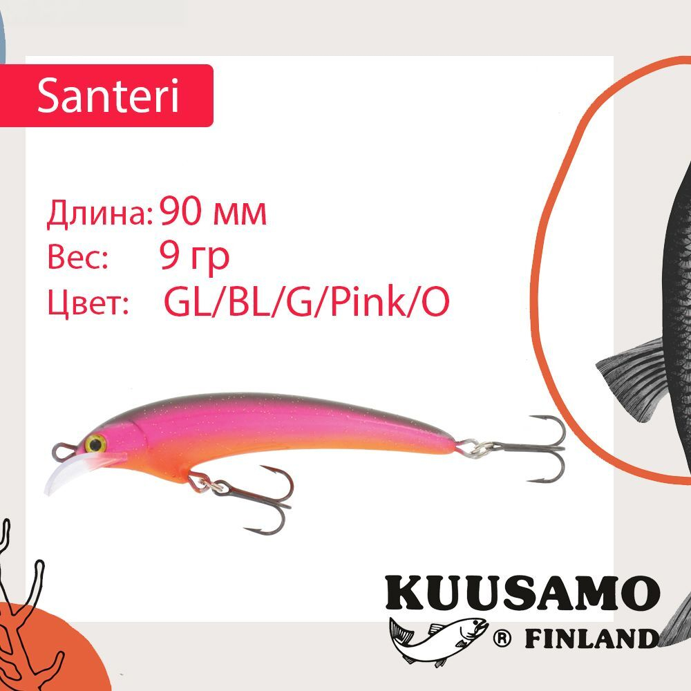 Воблер Kuusamo Santeri 90mm 9г цв. Pink/Li/FYe/GR/S