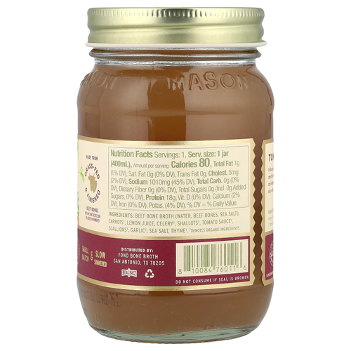 FOND Bone Broth, говяжий костный бульон, томат и чабрец, 400 мл (14 жидк. унций)