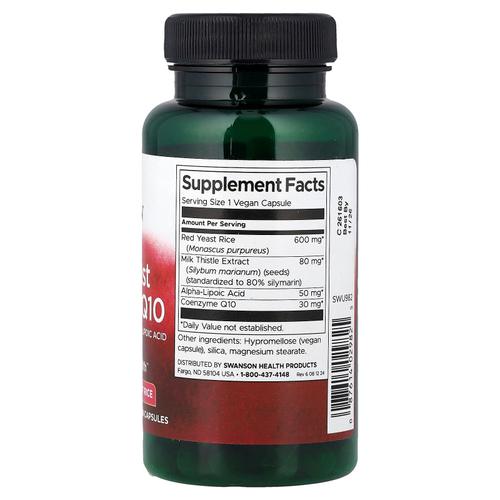 Swanson, Красный дрожжевой рис и коэнзим Q10 с расторопшей и альфа-липоевой кислотой, 60 растительных капсул