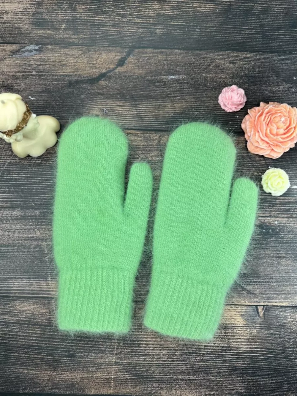 варежки ангора пушистые теплые зимние