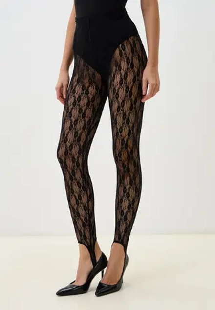 Легинсы со штрипками ажурные, цвет чёрный