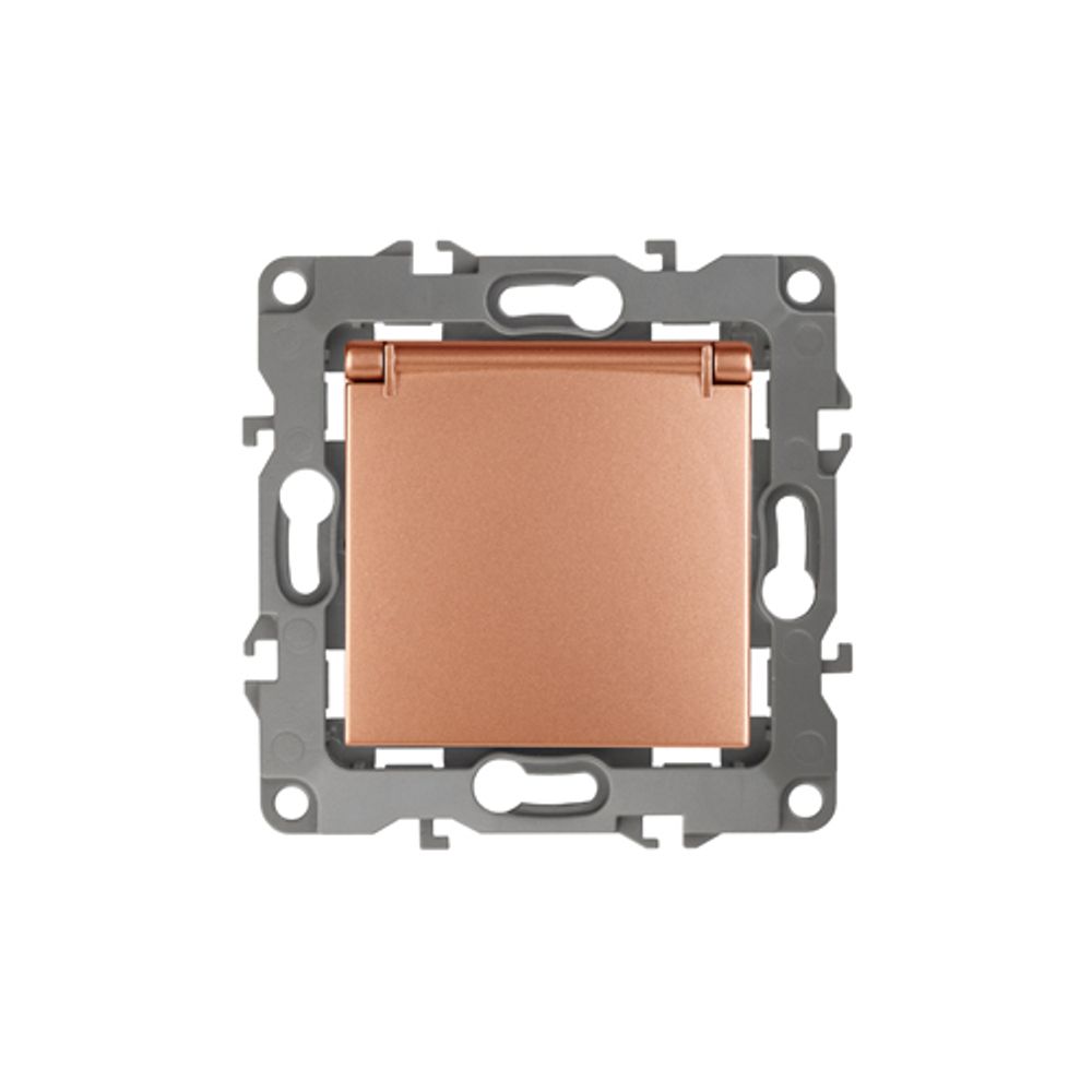 Розетка ЭРА Серия 12 12-2103-14 2P+E Schuko со шторками с крышкой 16A-250В IP20 медь