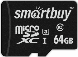 Карта памяти MicroSDXC 64GB Smart Buy Сlass 10  Advanced U3 V30 A1 (55/90 Mb/s)+ SD адаптер