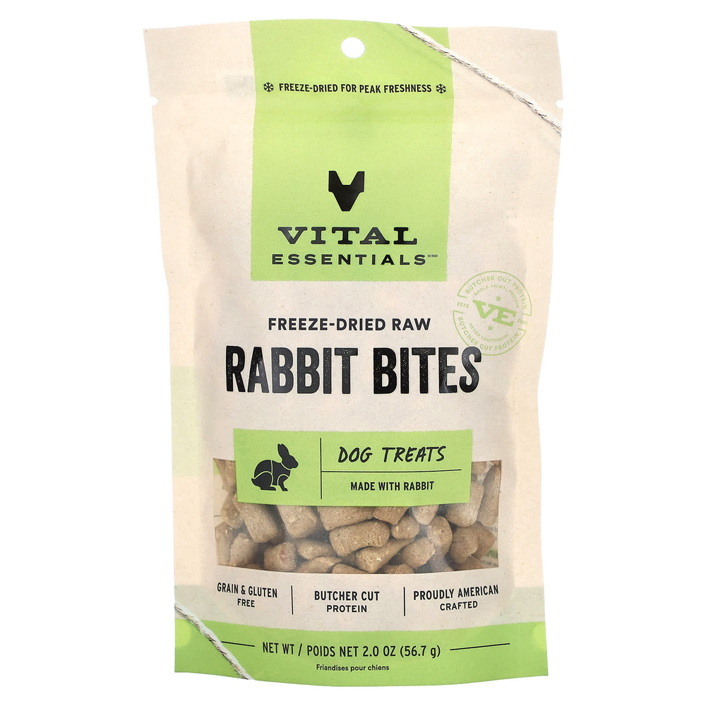Vital Essentials, Сублимированное сырье, лакомства для собак, укусы кроликов, 56,7 г (2 унции)