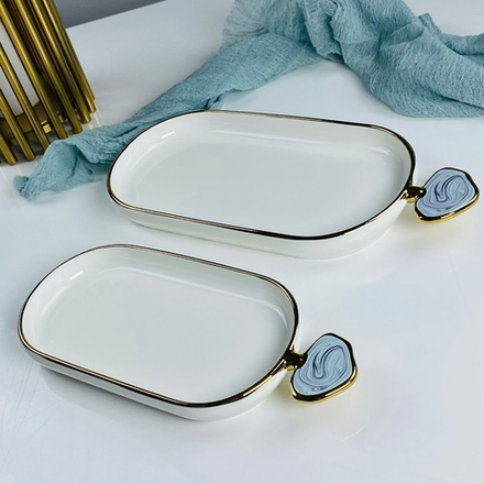 Lenardi 133-469 Набор из 2 овальных блюд 25х11х2,5/30,5х14х3см ЛАЗУРИТ в под.уп.(х12)Фарфор