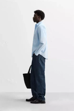 ZARА РУБАШКА ИЗ ХЛОПКОВОГО ПОПЛИНА, НЕБЕСНО-ГОЛУБОЙ