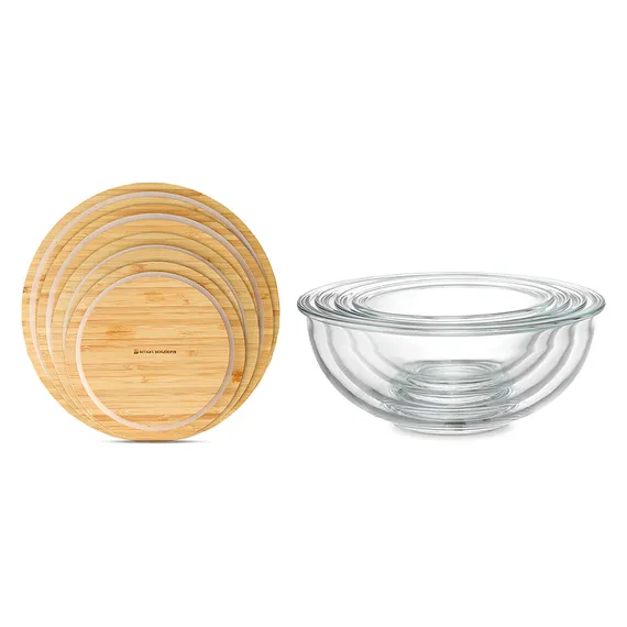 Набор из 4-х стеклянных мисок eco store с крышками из бамбука