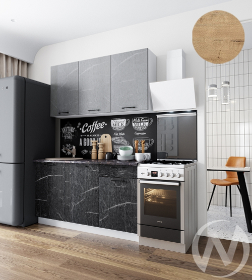 Кухня Мэйбл 1.5м (корпус белый/мрамор лайт; мрамор дарк) 38мм дуб бунратти