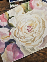 Картина авторская акварельная в паспарту 40х50 см на стену для интерьера "Белый пион"