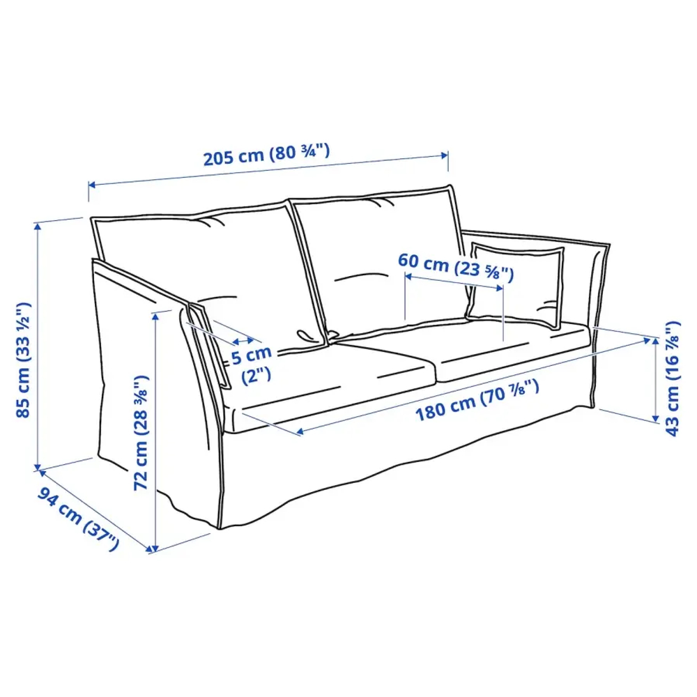 Диван 3-местный - IKEA BACKSÄLEN/BACKSALEN, 85х205 см, серый, БАКСАЛЕН ИКЕА