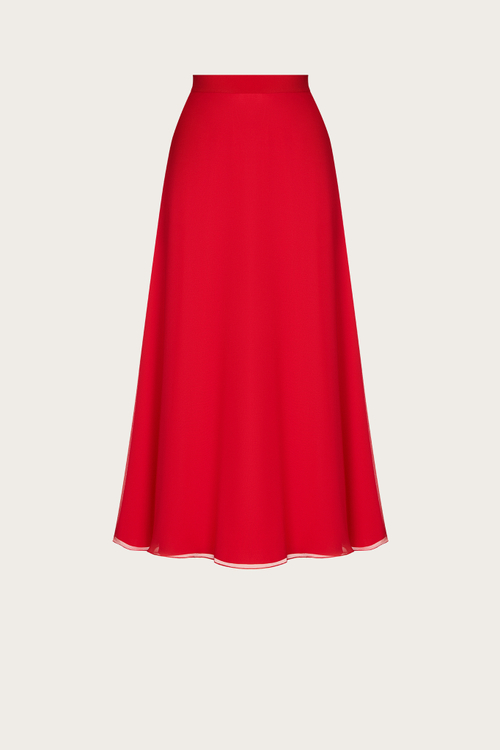 ЮБКА ИЗ КРАСНОГО ШЕЛКОВОГО ШИФОНА