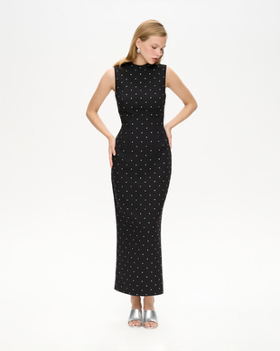 Платье миди с открытой спиной из костюмной ткани со стразами