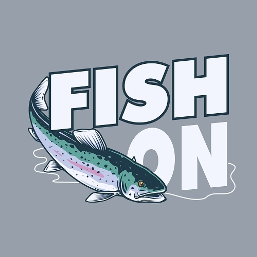 принт рыбака Fish On серый