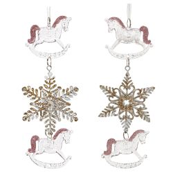 GAEM Украшение новогоднеe подвеска"Снежинка с лошадками", L6,5 W1 H19 см, 2в.