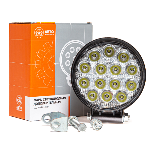 Фара светодиодная дополнительная, круглая 115*55*142, направленный свет, 14 диодов, крепление по центру, 42 Вт, 10-30 В