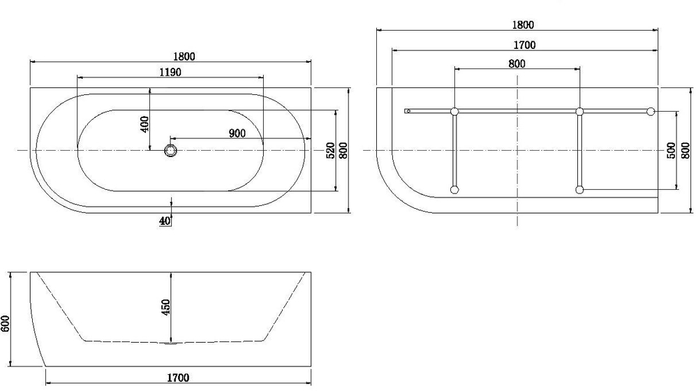 Акриловая ванна Aquanet Family Elegant B 180x80 3806-N-GW