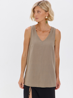Удлиненный топ из льна с V-вырезом