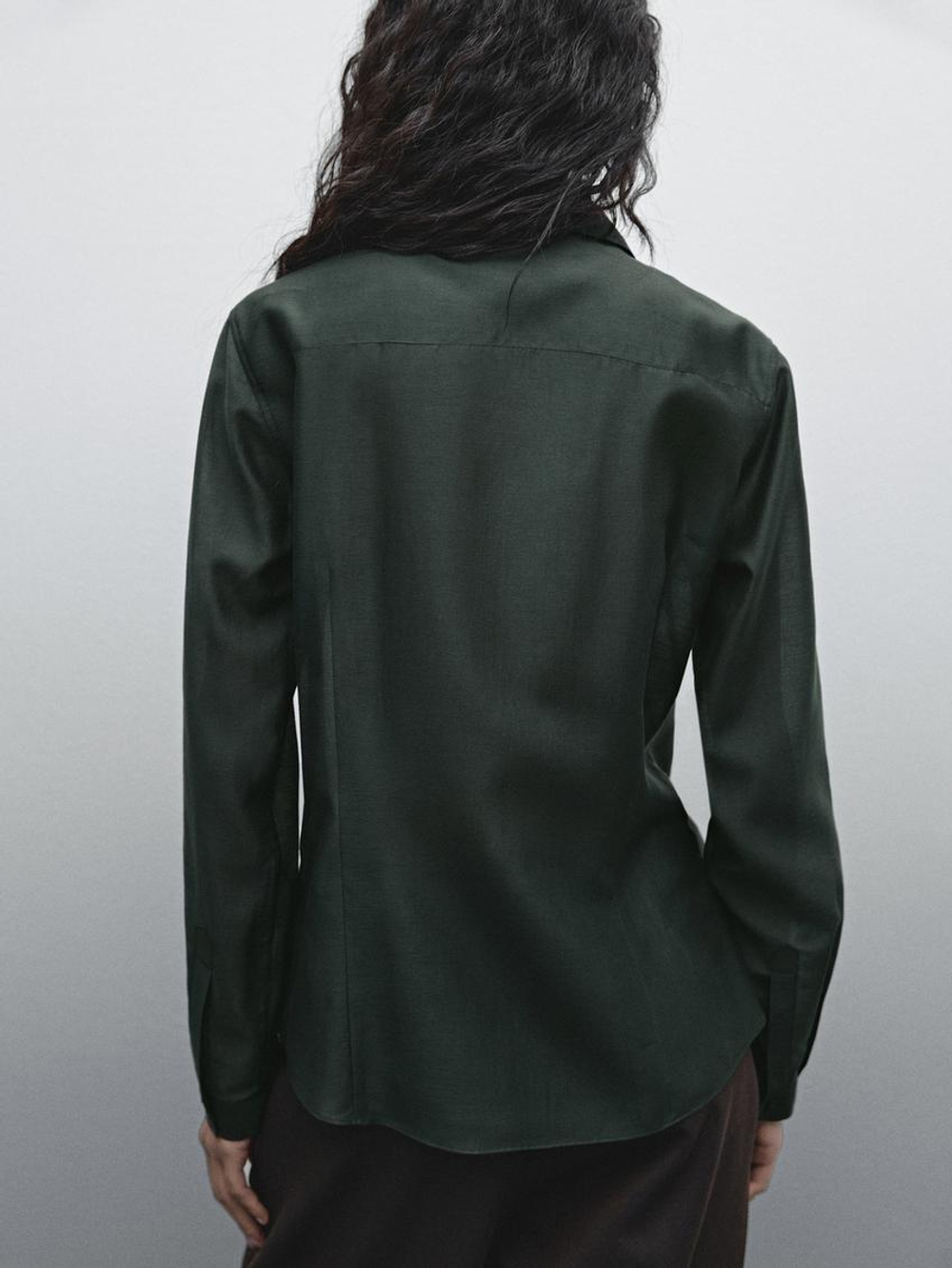 Massimo Dutti Рубашка из струящейся полупрозрачной ткани, темно-зеленый