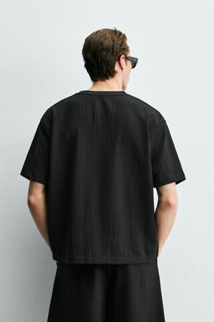 ZARA ФУТБОЛКА RELAXED FIT ИЗ РЕЛЬЕФНОЙ ТКАНИ, ЧЕРНЫЙ