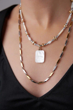 HMG 1328 Колье двойное с прямоугольным перламутром mix арт.2500