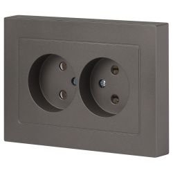 Розетка Intro Accent 6-204-09 двойная 2х2P 16А-250В IP20 СУ AL/CU титан