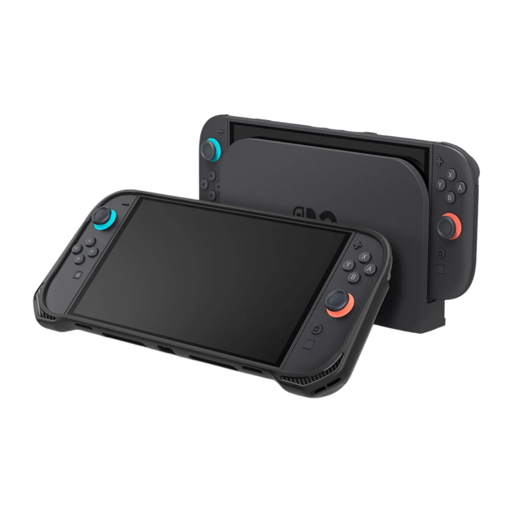 Термополиуретановый чехол Spigen Rugged Armor для Nintendo Switch 2 Чехол с ремешком на запястье. Перед подключением консоли к фирменной док-станции нужно снимать