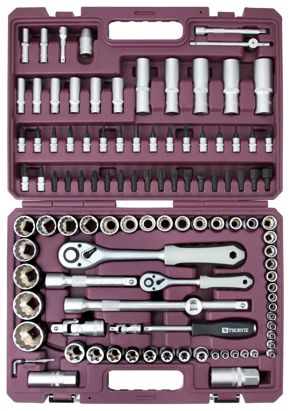 TS108/12 Набор инструмента универсальный 1/4", 1/2"DR с головками торцевыми 12-гранными, 108 предметов