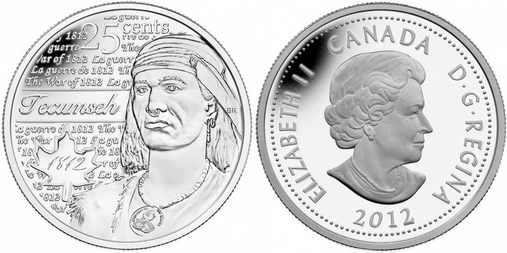 Канада 25 центов, 2012 Война 1812 года - Вождь Шайенов Текумсе