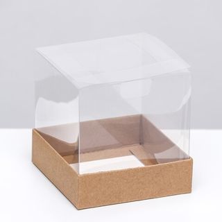Коробка для пирожных крафт с высокой прозрачной крышкой 10х10х10 см