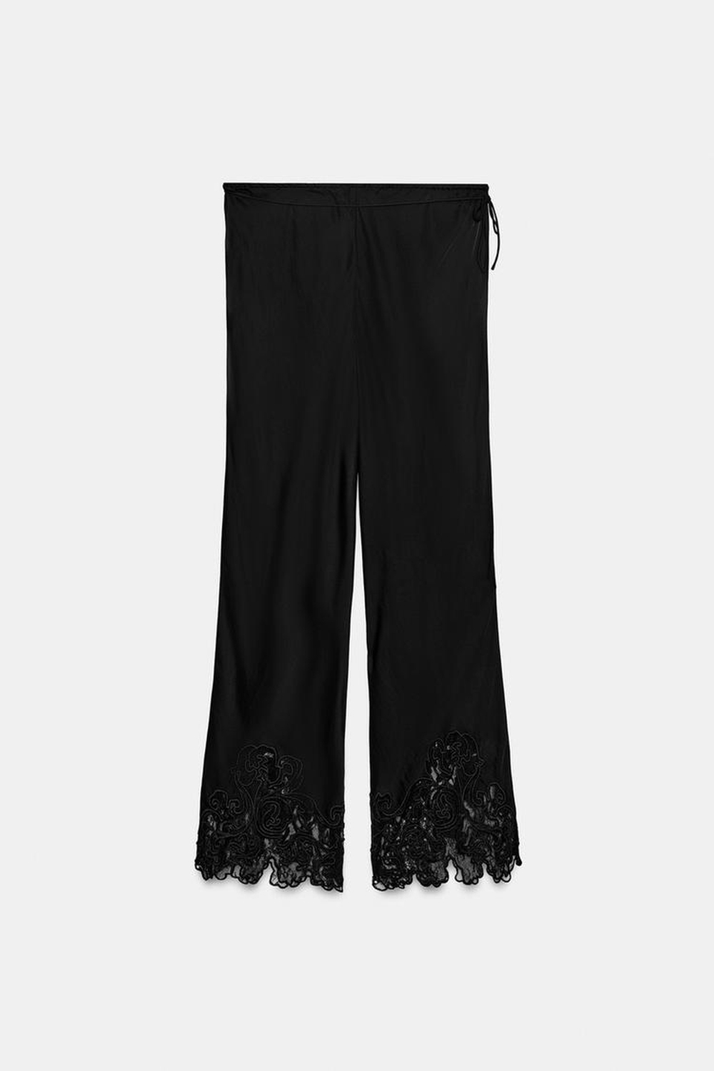 ZARA АТЛАСНЫЕ БРЮКИ С ВЫШИВКОЙ — ZW COLLECTION, ЧЕРНЫЙ