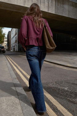 ZARA БЛУЗА С КРУЖЕВОМ И БАСКОЙ, БУРГУНДИ