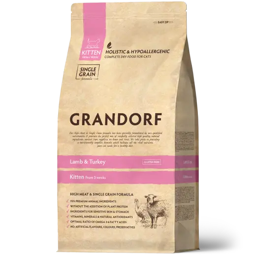 Сухой корм GRANDORF CAT Lamb&Turkey KITTEN, Ягненок с индейкой для котят 0,4кг