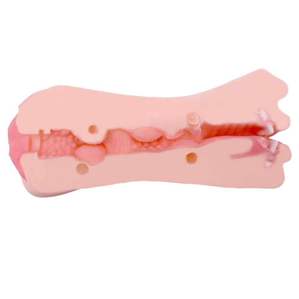 Телесный двусторонний мастурбатор «Жужа» - вагина и ротик (Цвет: телесный)