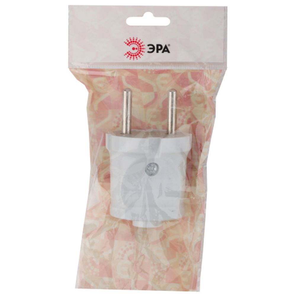 Вилка ЭРА Vx1-W без заземления прямая 10A белая