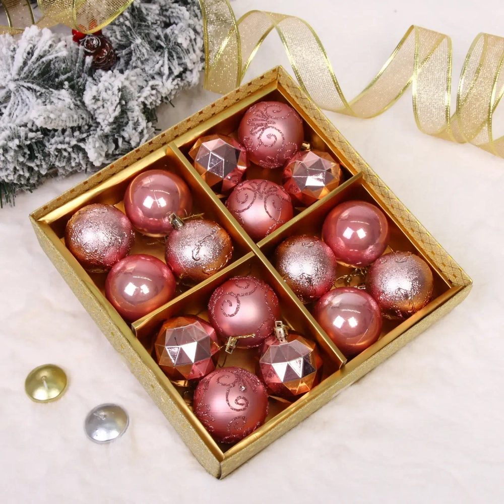 Новогодние шары «Зимняя вечеринка» 6 см (набор 16 шт), Розовое золото