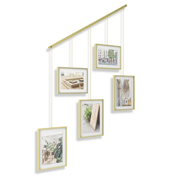 Панно для фотографий Exhibit 5 рамок латунь